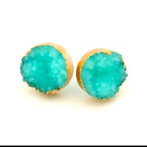 Aqua Anthro round quartz druzy earrings